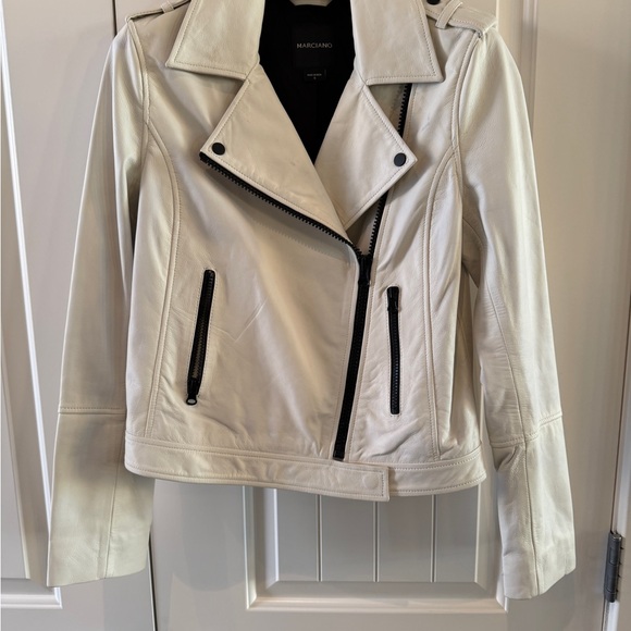 Marciano Jackets & Blazers - Marciano Women's White Leather Jacket with Black Accents Size Small